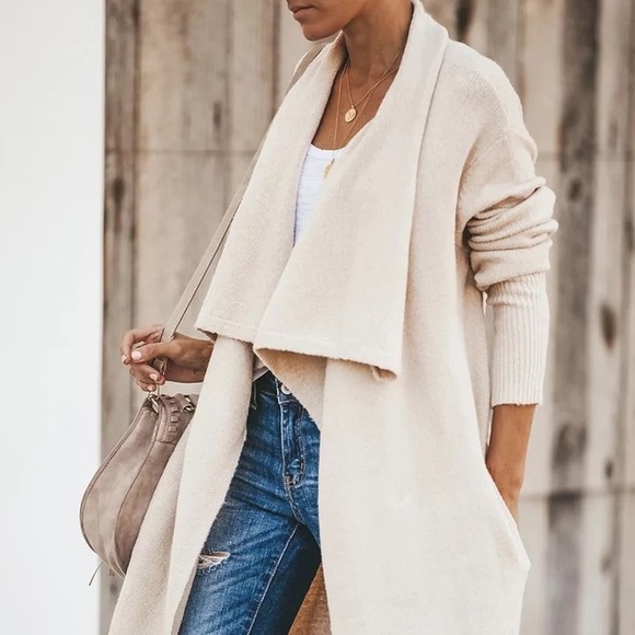 Bohemian Powder Knit Cardigan Sweater, Wide Collar - Picture 5 of 8